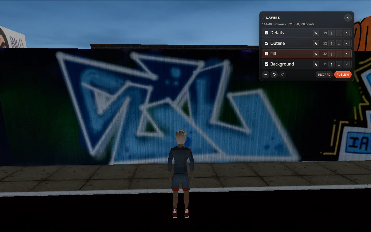 Graffiti in the paint client with separate layers for details, outline, fill and background