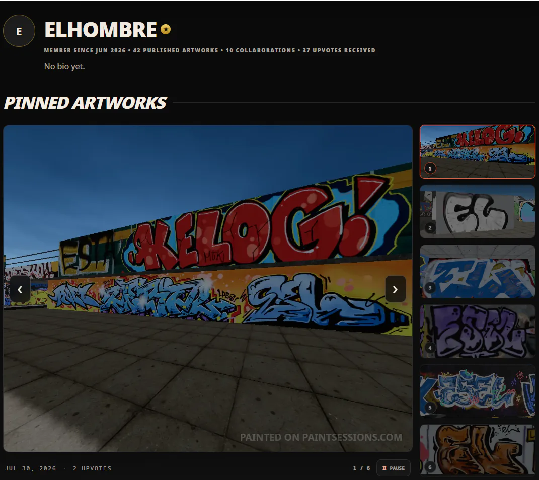 An artist profile displaying pinned artworks